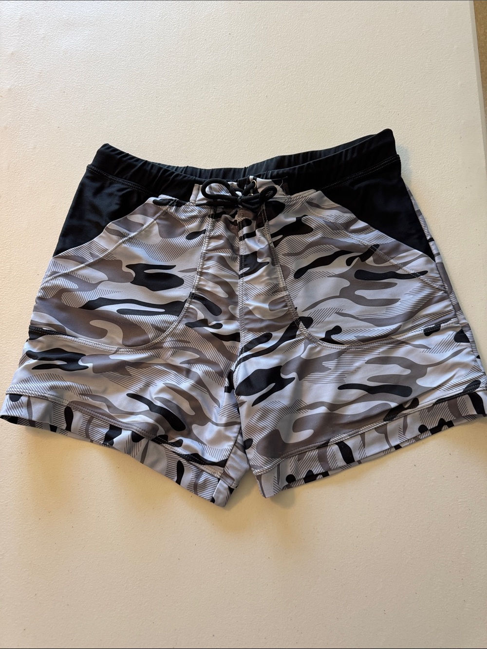 Men's Gray Camo Swim Trunks with Drawstring